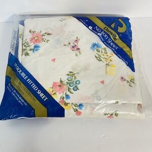 Vintage Danville‎ Floral No Iron Double Fitted Sheet Pre-Shrunk USA NEW